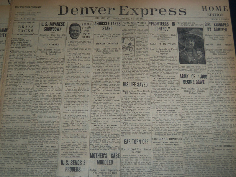 1921 DENVER EXPRESS NEWSPAPER LOT OF 7 - FATTY ARBUCKLE TRIAL - NTL 87