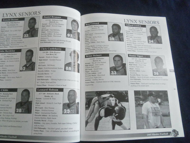 2005 NOV 12 FOOTBALL PROGRAM - RHODES COLLEGE VS SAWANEE UNIV OF SOUTH- SP 1217N