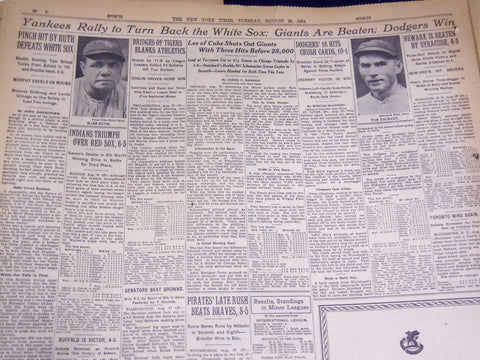 1934 AUGUST 28 NEW YORK TIMES - RUTH PINCH HIT BEATS SOX - NT 3990