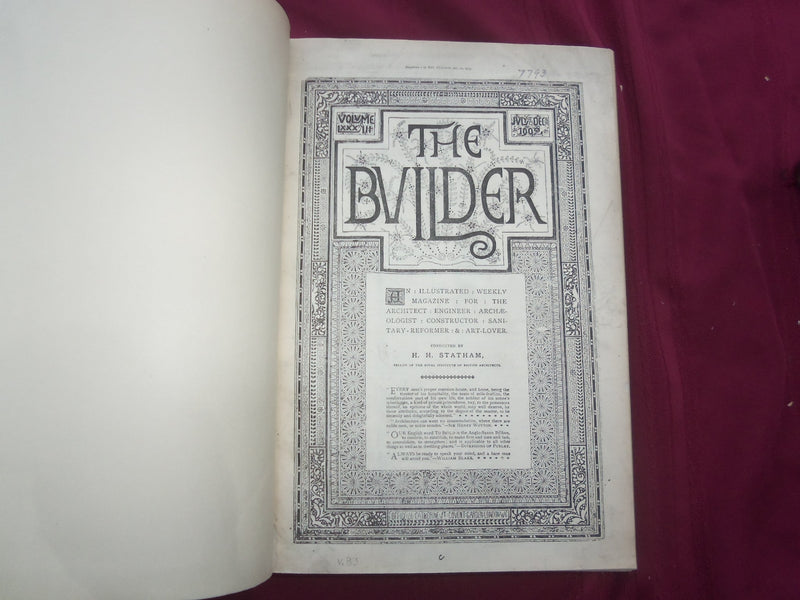 1902 JAN-DEC THE BUILDER U. K. MAGAZINE BOUND VOLUMES - 2 VOLS - FOLD OUTS - C 8