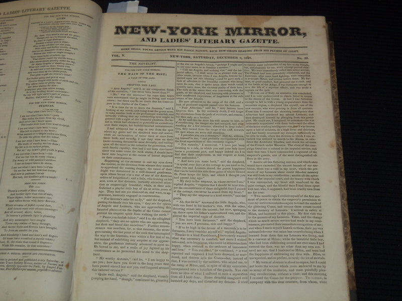 1827-1828 NEW YORK MIRROR AND LADIES GAZETTE BOUND VOLUME - R 89D