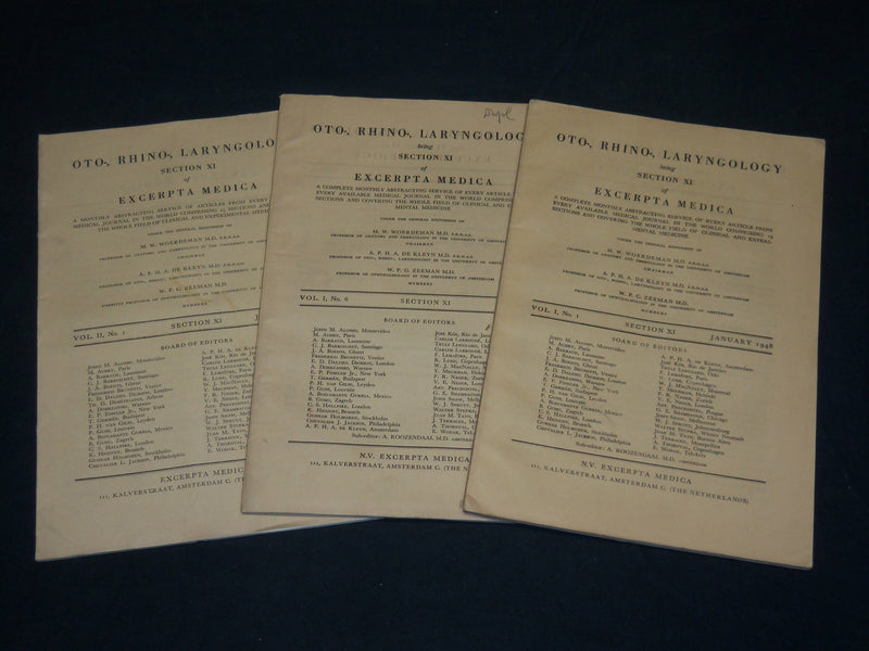 1948-1949 OTO, RHINO, LARYNGOLOGY EXCERPTA MEDICA MAGAZINE LOT OF 3 - WR 284B