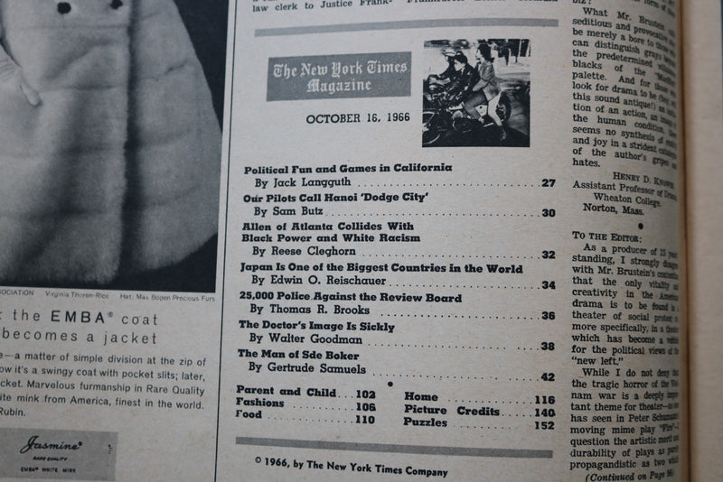 1966 OCTOBER 16 NEW YORK TIMES MAGAZINE SECTION - TOKYO ON THE MOVE - NP 9178