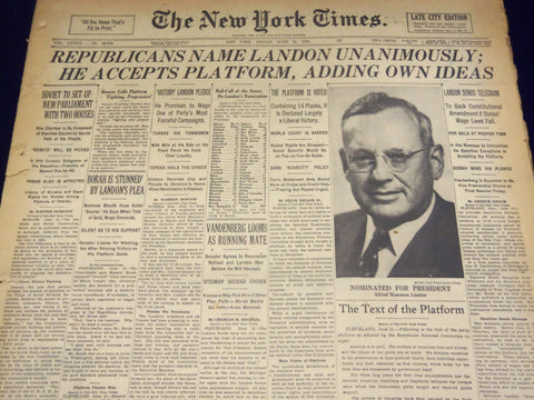 1935 JUNE 12 NEW YORK TIMES - REPUBLICANS NAME LANDON UNANIMOUSLY - NT 1936