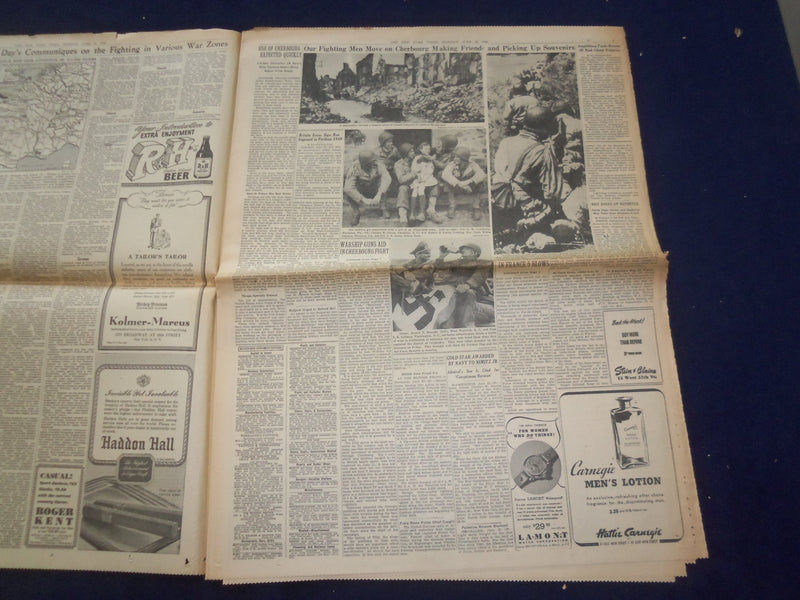 1944 JUNE 26 NEW YORK TIMES -AMERICANS IN CHERBOURG, FIGHT WAY TO DOCKS- NP 6578