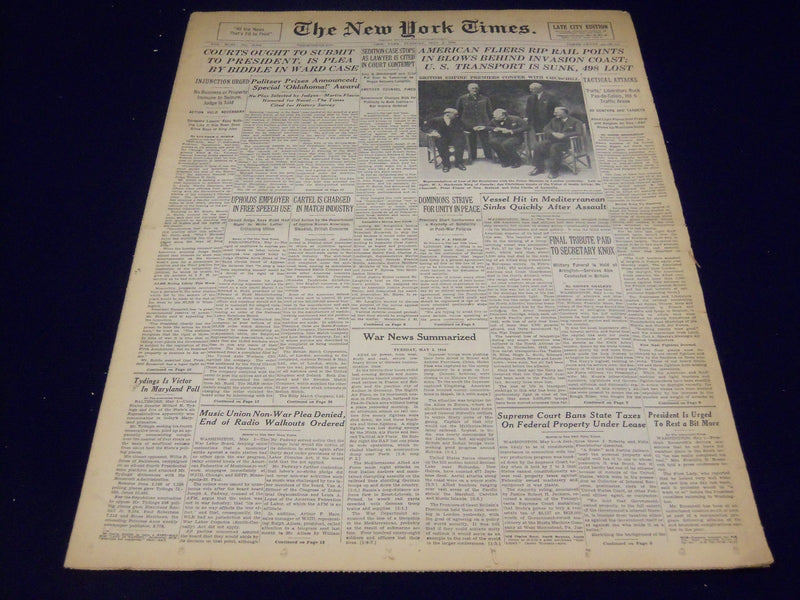 1944 MAY 2 NEW YORK TIMES - U. S. TRANSPORT IS SUNK, 498 LOST - NT 1731