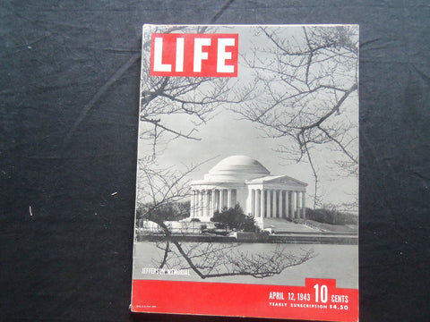 1943 APRIL 12 LIFE MAGAZINE - JEFFERSON MEMORIAL - L 334