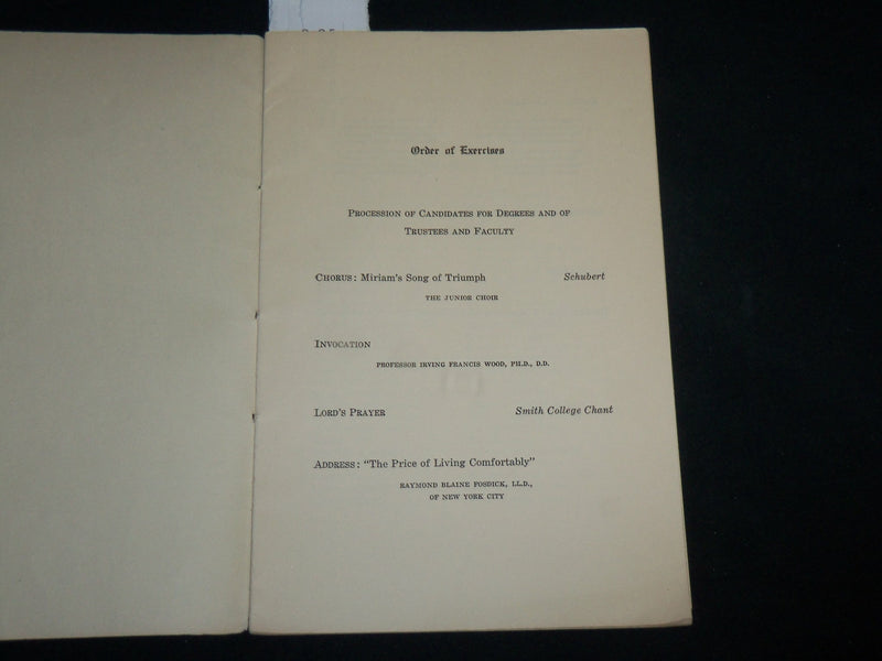1929 JUNE 17 SMITH COLLEGE 51ST COMMENCEMENT PROGRAM - J 6638
