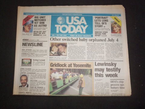 1998 AUGUST 3 USA TODAY NEWSPAPER - LEWINSKY MAY TESTIFY THIS WEEK - NP 7943