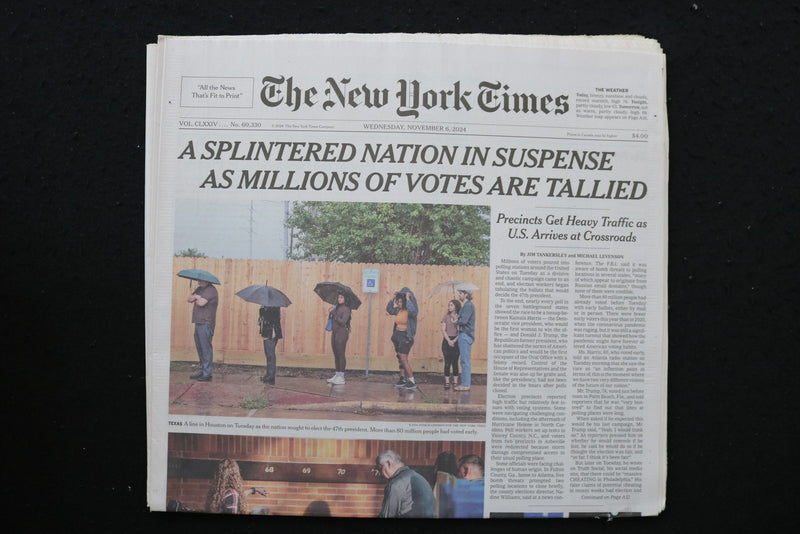 2024 NOVEMBER 6 NEW YORK TIMES -A SPLINTERED NATION IN SUSPENSE AS VOTES TALLIED