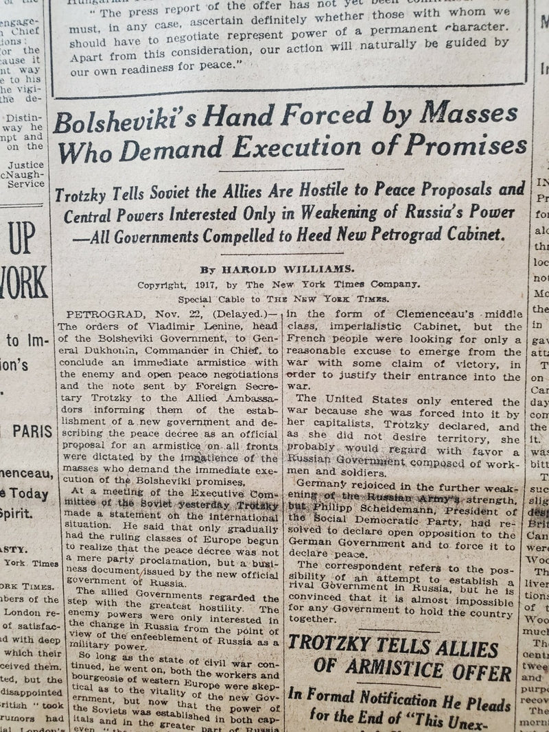 1917 NOVEMBER 24 NEW YORK TIMES - BOLSHEVIKI'S HAND FORCED BY MASSES - NT 8078