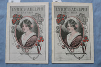 1916 LYRIC & ADELPHI THEATRES PROGRAM - LOT OF 2 - K 2735