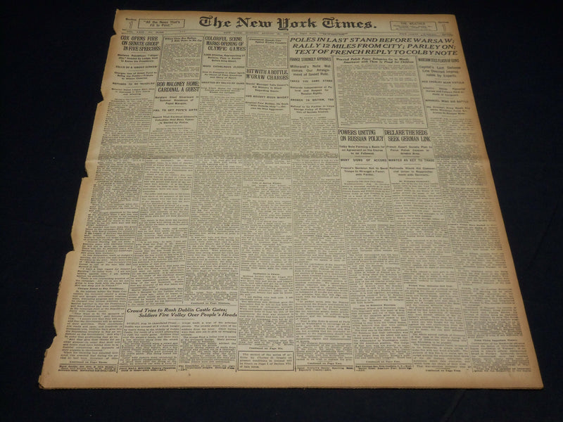 1920 AUGUST 15 NEW YORK TIMES - COLORFUL SCENE OPENING OF OLYMPIC GAMES- NT 8556