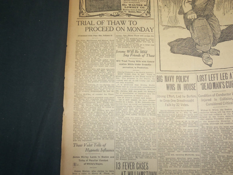 1907 FEBRUARY 16 THE BOSTON HERALD - TRIAL OF THAW TO PROCEED ON MONDAY - BH 41
