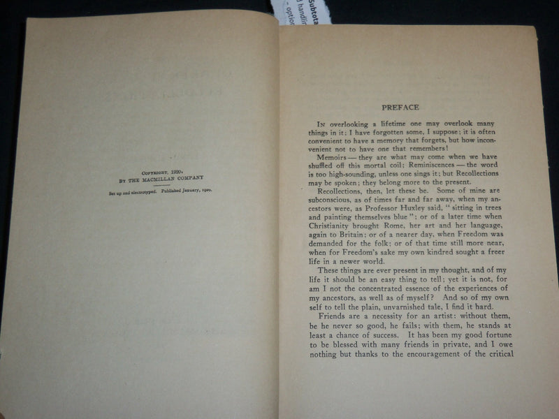 1920 A QUAKER SINGER'S RECOLLECTIONS HARDCOVER BOOK BY DAVID BISPHAM - KD 6745