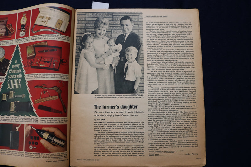 1963 DEC 8 SUNDAY NEWS COLOROTO MAGAZINE-FLORENCE HENDERSON-JFK-BEATLES- E 23205