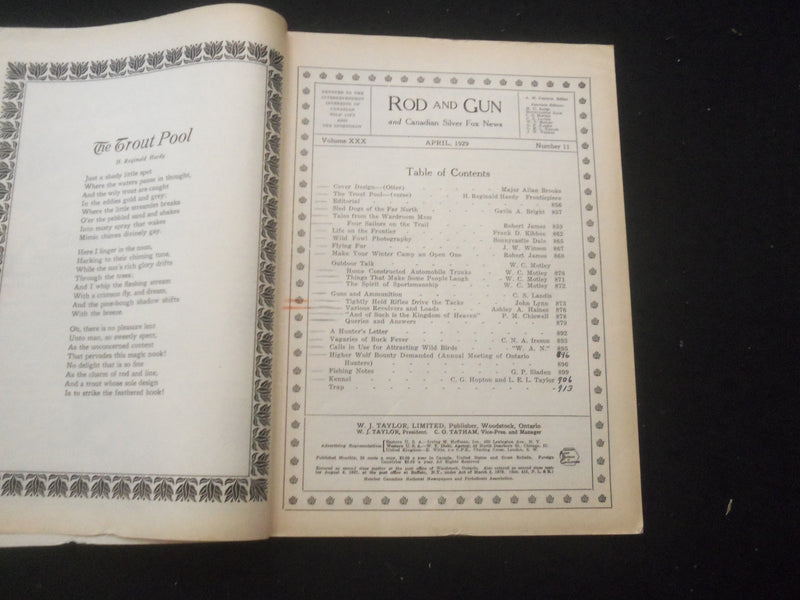 1929 APRIL ROD AND GUN MAGAZINE - NICE COVER, ARTICLES & PHOTOS - SP 6377M