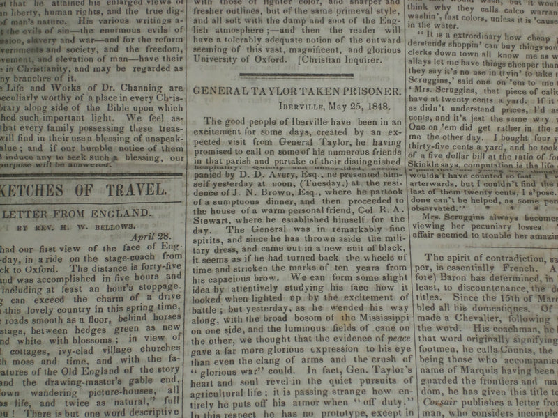 1848 JUNE 17 MASSACHUSETTS PLOUGHMAN NEWSPAPER- GENERAL TAYLOR PRISONER- NP 5151