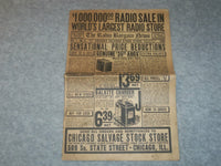 1929 THE RADIO BARGAIN NEWS - CHICAGO SALVAGE STOCK STORE CATALOGUE - J 6329
