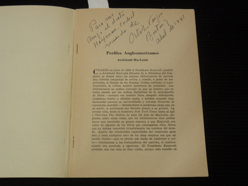 1941 A. ORTIZ VARGAS - PERFILES ANGLOAMERICANOS INSCRIBED LOT OF 2- K 2693