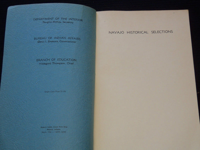 1954 NAVAJO HISTORICAL SELECTIONS BOOK BY YOUNG & MORGAN - J 7364