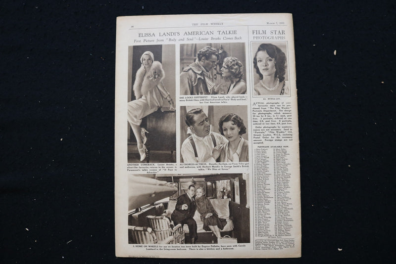 1931 MRACH 7 FILM WEEKLY MAGAZINE - GARY COOPER COVER - E 25181