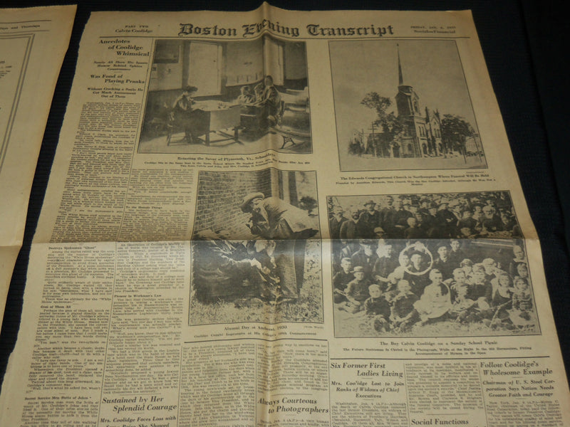 1933 JANUARY 6 BOSTON TRANSCRIPT NEWSPAPER - WORLD MOURNS COOLIDGE- NP 4251F