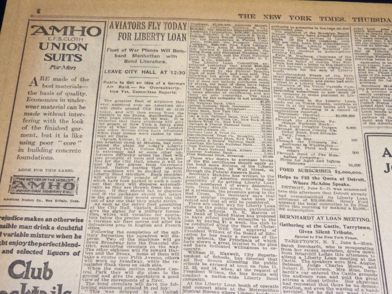 1917 JUNE 7 NEW YORK TIMES NEWSPAPER - AMERICAN STEAMER SINKS U-BOAT - NT 7788