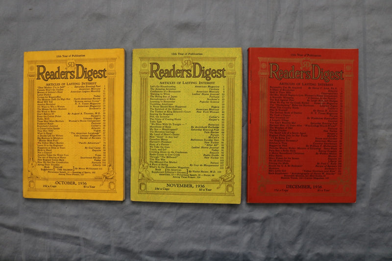 1936 READER'S DIGEST MAGAZINE - COMPLETE YEAR - LOT OF 12 - O 3871