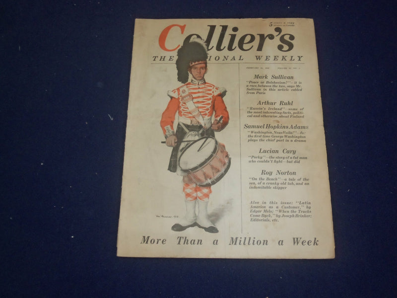 1919 FEBRUARY 22 COLLIER'S MAGAZINE -PEACE OF BOLSHEVISM BY M. SULLIVAN- ST 6752
