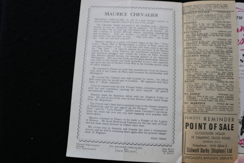 1948 LONDON HIPPODROME PROGRAMME - MAURICE CHEVALIER - K 1857