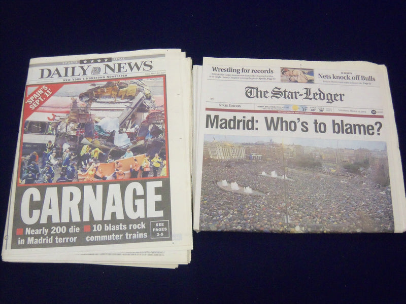 2004 MADRID TRAIN BOMB NEWSPAPER LOT OF 2 - GREAT COVERAGE & PHOTOS - NP 1872
