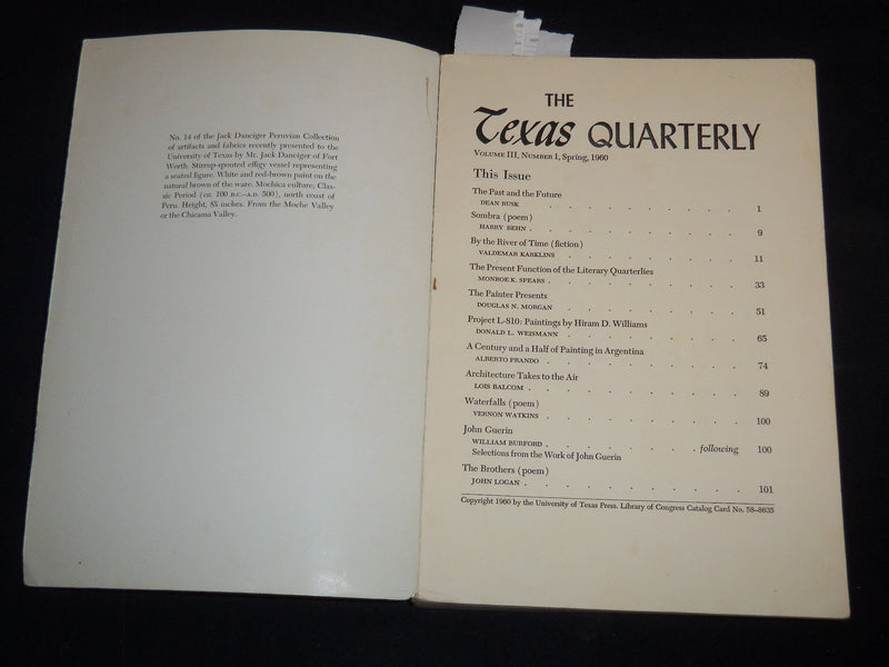 1960 SPRING THE TEXAS QUARTERLY MAGAZINE - THE PAST AND THE FUTURE - KD 2057I