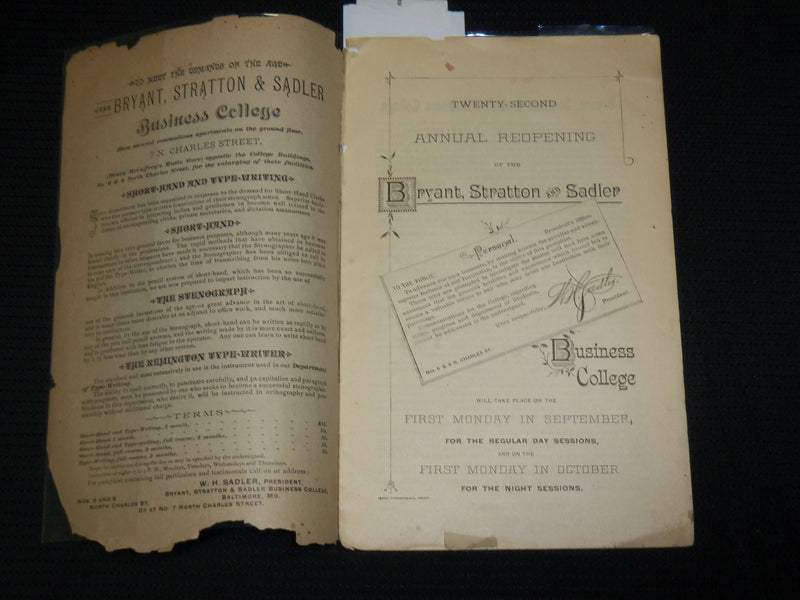 1885 BRYANT STRATTON & SADLER BUSINESS COLLEGE CATALOGUE - J 6866