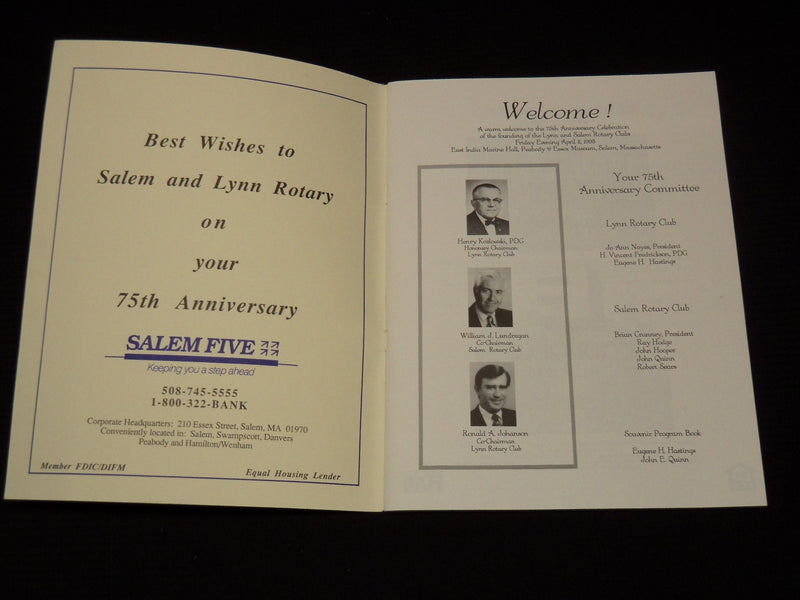 1993 LYNN & SALEM ROTARY CLUBS PROGRAM - 75 YEARS OF SERVICE - J 8047