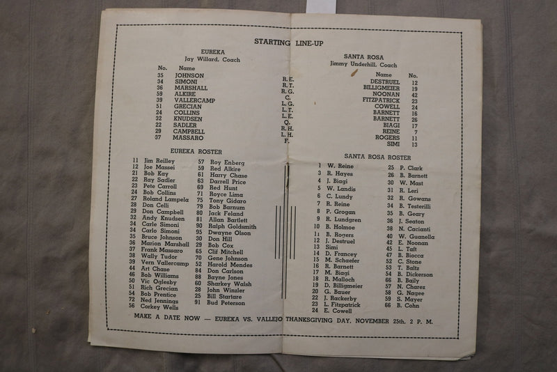 1943 EUREKA HIGH SCHOOL FOOTBALL PROGRAMS - LOT OF 3 - K 3445