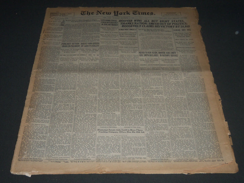 1928 NOVEMBER 8 NEW YORK TIMES - HOOVER WINS ALL BUT EIGHT STATES - NT 6930