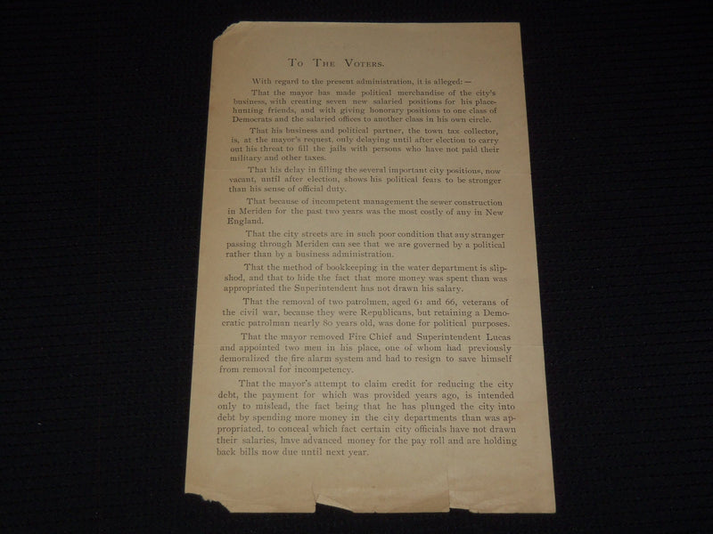 1916 MERIDEN CONN. POLITICAL LITERATURE LOT OF 3 - J 9537