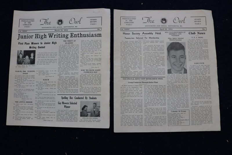 1949-1954 THE OWL NEWSPAPER - WESTMINSTER (MD) HIGH SCHOOL - LOT OF 48 - NP 8905