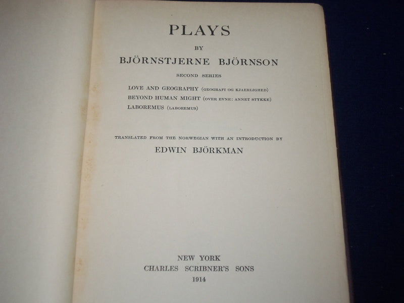 1914-1916 PLAYS BOOK BY BJORNSTJERNE BJORNSON - FIRST & SECOND SERIES - KD 2172