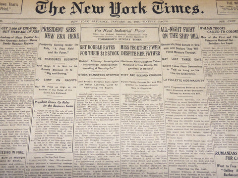 1915 JANUARY 30 NEW YORK TIMES - PRESIDENT SEES NEW ERA HERE - NT 7826