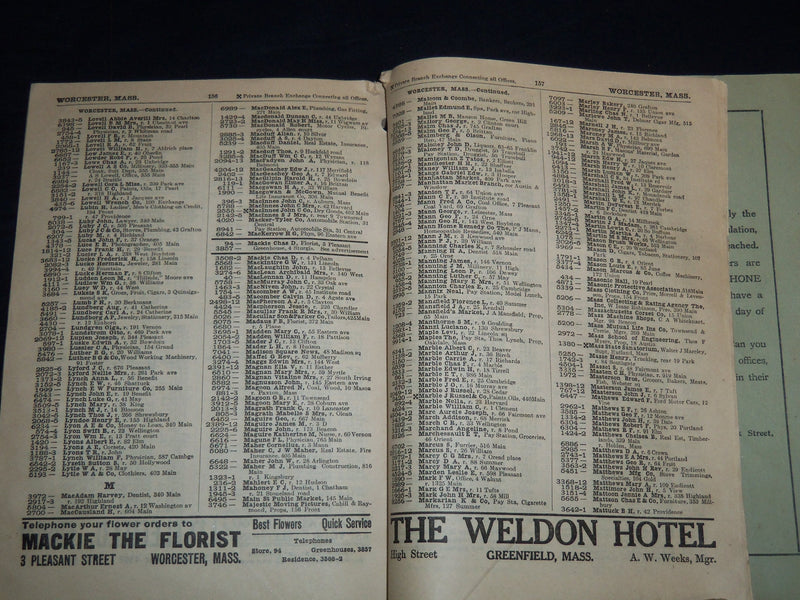 1909 NEW ENGLAND TELEPHONE & TELEGRAPH CO. WEST CENTRAL PHONE BOOK - J 8817