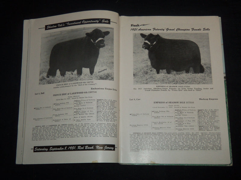 1951-1952 SHADOW ISLE'S ALL PRINCE ERIC CALF & COWSALE CATALOG LOT OF 2 - J 9239