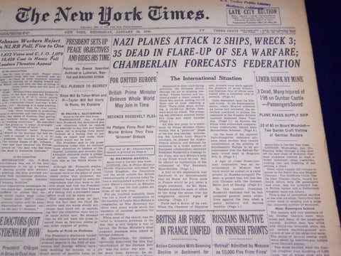 1940 JANUARY 10 NEW YORK TIMES - DUNBAR CASTLE SUNK - NT 2677