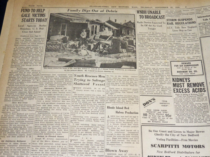 1938 SEPTEMBER 22 NEW BEDFORD STANDARD TIMES - 17 KILLED IN CAPE - NT 8910