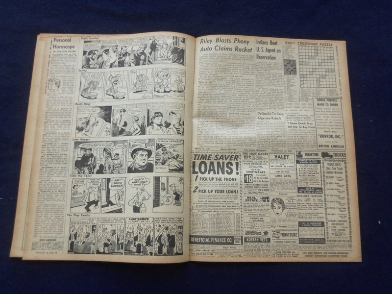 1958 JUNE 16 BOSTON RECORD AMERICAN NEWSPAPER-ADAMS' WIFE TELL GIFT SWAP-NP 6270