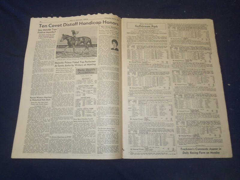 1969 APRIL 9 THE DAILY RACING FORM - DORILEO UPSETS MIRACLE HILL - NP 2534A