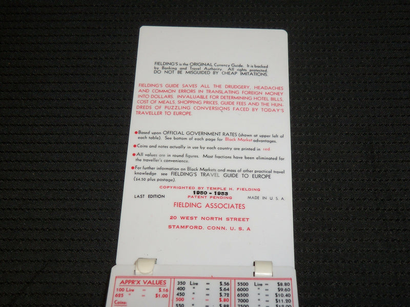 1953 FIELDING'S NEW CURRENCY GUIDE FOR EUROPE PLASTIC BOOK - J 7009
