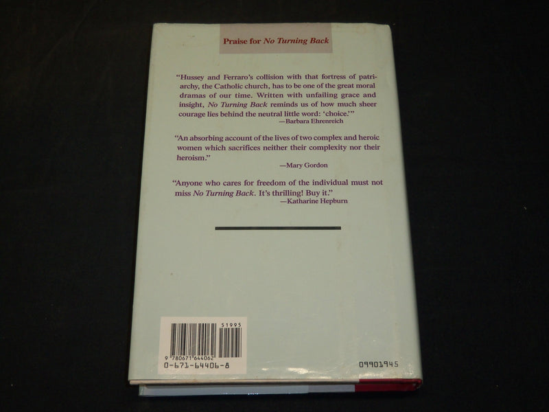 1990 NO TURNING BACK HARDCOVER BOOK SIGNED BY BARBARA FERRARO - KD 5897