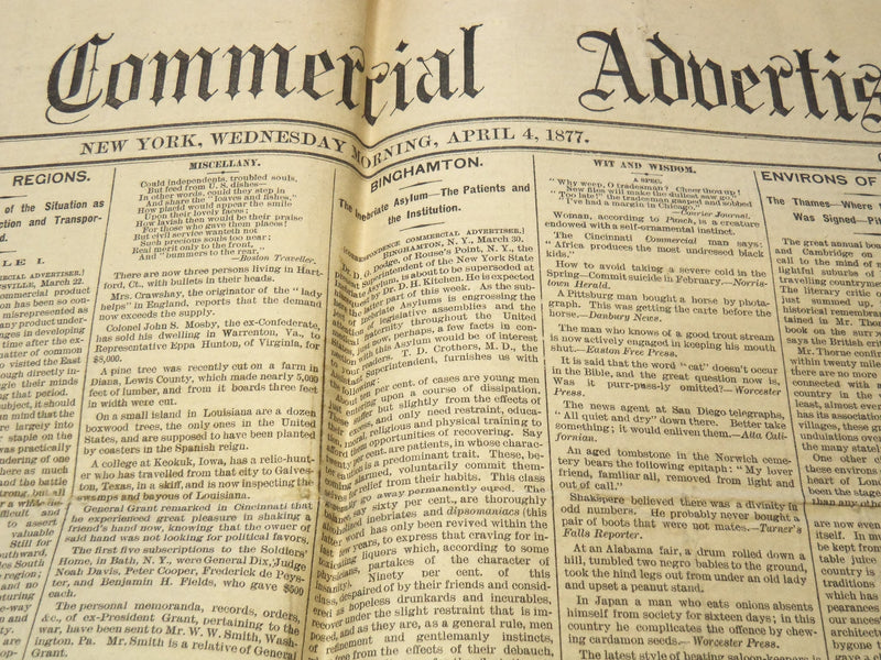 1877 APRIL 4 WEEKLY COMMERCIAL ADVERTISER NEWSPAPER - BROOKLYN BRIDGE - NP 8977